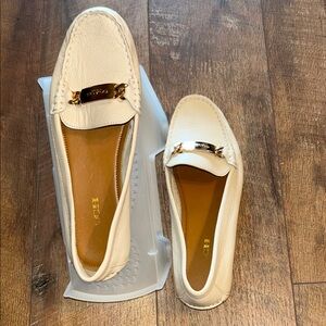 Coach Women's Beige  Loafers with Gold Accent